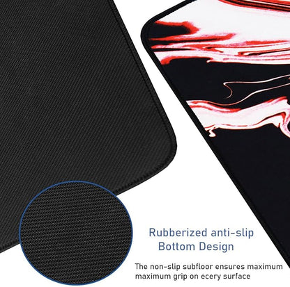 Large Extended Mouse Pad with Stitched Edges, Durable Non-Slip Natural Rubber Base, Waterproof Computer Keyboard Pad Mat for Esports Pros/Gamer/Desktop/Office/Home - Marble Red