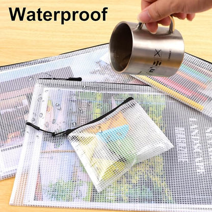 20pcs Multisize Mesh Zipper Pouch, Waterproof Bags for Office Supplies, 8 Sizes Waterproof Plastic Document Pouch, Bags for Travel Storage, Office Supply and Home Organize