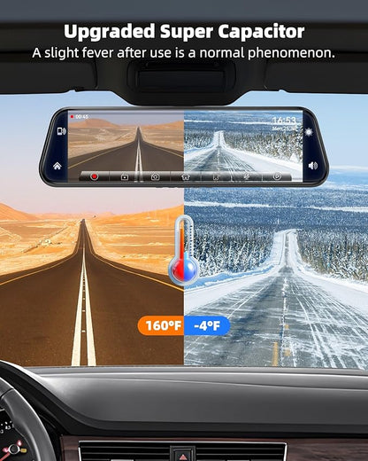 12'' Rearview Mirror Camera with CarPlay&Andorid Auto,4K Mirror Dash Cam Front and Rear Backup Camera with Reverse Assist/Loop Record/G Sensor/Voice Control&Split Touch Screen,64GB Card Included