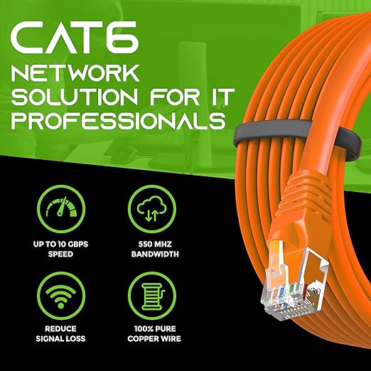 GearIT Cat 6 Ethernet Cable (24-Pack 1.5 Feet) Cat6 Network Patch, 10Gbps, RJ45, Snagless Cord, Gold-Plated Connectors, Internet for PC, TV, Tablet, Router, Printer, Servers, IT Data Center - Orange