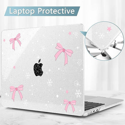 May Chen for MacBook Air 13.6 inch Case A3240 M4 A3113 M3 A2681 M2 with Retina Dispaly, 2025 2024 2023 2022 Release, Plastic Hard Shell Case with Screen Protector & Keyboard Cover, Snowflake Bow
