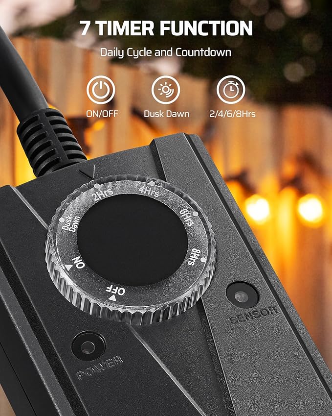 DEWENWILS Dusk to Dawn Light Timer,2-Prong Grounded Outlet