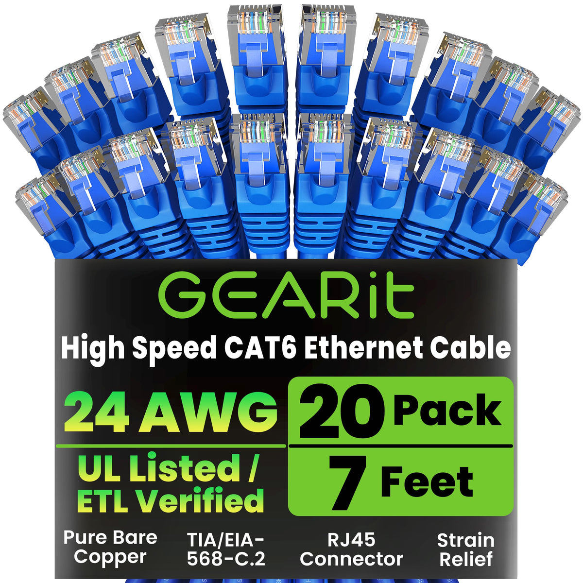 GEARit Cat6 Patch Cables Cat 6 Ethernet Cable 1 ft 20-Pack Purple