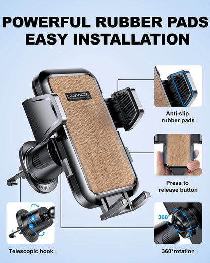 Air Vent Car Phone Holder, Adjustable Wide Clamp, Metal Hook, Anti-Shake