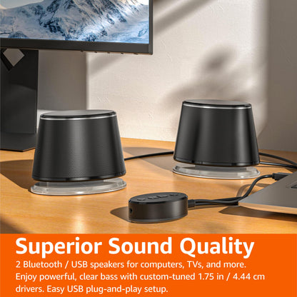 Amazon Basics Bluetooth Computer Speakers with USB 3.0, LED Blue Lighting, Volume Control, USB Powered, Set of 2