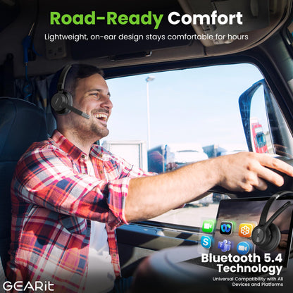GEARit Wireless Bluetooth Headset with Mic - 35 Hrs Talk Time - for Trucker, w/Noise Cancelling Microphone & Mute Button - Easy to Set Up Wireless for Work, Phone Calls, Homes, Offices