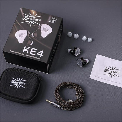Linsoul Kiwi Ears KE4 in Ear Monitor, 2DD+2BA Hybrid Earphone, Gaming Earbuds, HiFi Wired IEM, with Detachable IEM Cable for Musician Audiophile (Silver)