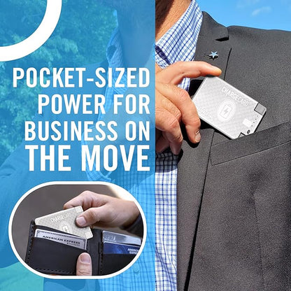 AquaVault ChargeCard – Ultra Slim Emergency Power Bank (2300mAh) – Fits in Wallet – USB-C & Micro-USB – Durable Steel Body – Flight-Safe Pocket Charger for iPhone 16/15/14/13/12, Android - (Platinum)
