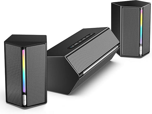 FIFINE 2.1 Computer Speakers with Subwoofer, Gaming Speaker for PC with RGB & Bluetooth, Volume Control & 3.5mm Aux Input, AC Powered Desktop Speakers for Monitor TV Mobile - AmpliGame A22