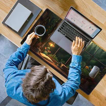 Anime Dark Green Plants Desk Mat Cute XXL Large Extended Mouse Pad Gaming, Lofi Aesthetic Computer Laptop Keyboard and Mouse Mat, Desk Accessories for Women Office Decor Mousepad, 31.5x15.75 in
