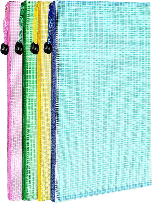LEOBRO Mesh Zipper Pouch Bags, 13.2"x 9.2" Zipper Pouch, 4 pcs Mesh Bags, Storage Bags Pouch for Organization Toy Puzzles Board Game Travel, File Jackets & File Pockets