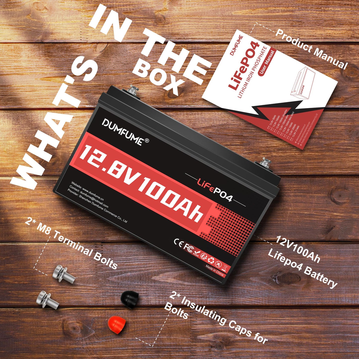 Dumfume 12V 100Ah LiFePO4 Lithium Battery Built-in 100A BMS, Group 31 Rechargeable Battery 6000+ Cycles 1280Wh Perfect for RVs MotorHomes, Camper, Solar System, and Off-Grid