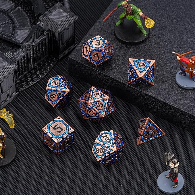 DND Metal Dice Set, Polyhedral Dice Set for RPG D&D Dice with Cracks Dungeons and Dragons Dice Set for RPG TTRPG D&D Die with Gift Case