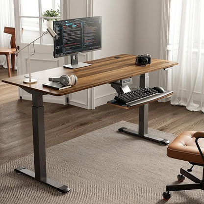 EUREKA ERGONOMIC Keyboard Tray Height Adjustable, Swivel Tilt Computer Keyboard Drawer Under Desk, 25x9.13'' Sliding Keyboard & Mouse Platform with Mouse Pad for Typing, Walnut