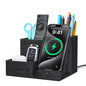 Investme Wireless Charger with Desk Organizer, Pen Pencil Holder, Multifunctional Desktop Organizer, Office Supplies and Desk Accessories Organizer with 3 Compartments and 1 Phone Stand, PU Black