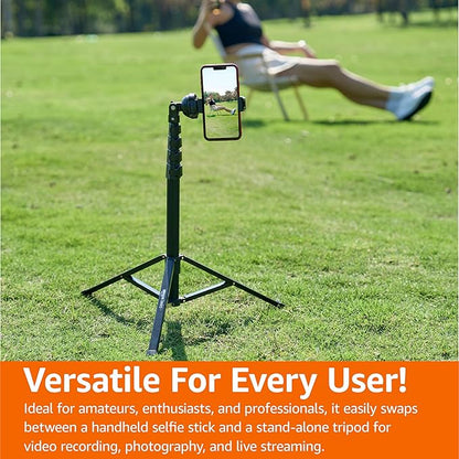 Amazon Basics 64-inch Extendable Tripod for iPhones and Smartphones, Selfie Stick Mode and Phone Tripod Mode, Black
