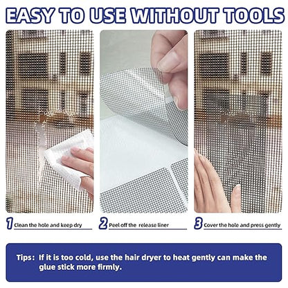 KING MOUNTAIN Grey Window Screen Repair Patch, 20Pcs 4" x 4" Heavy Duty Screen Repair Tape for Window Screen and Screen Door Tears Holes,Strong Adhesive & Waterproof Window Screen Repair Kit