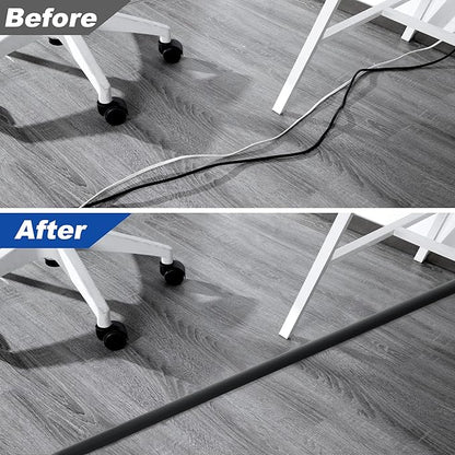 4ft Cord Hider Floor, Heavy Duty Cord Covers for Wires on Floor, Black Floor Cable Management, Hide Cord Cover Floor, Electrical Cable Hider Cord Protector Floor, Cable Cavity: 0.78" W x 0.32" H