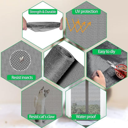 QWR Pet Proof Window Screen and Screen Door Replacement, 48"x 360" Upgraded Durable Thickened Vinyl Coated Wire-Like Mesh for Sliding Screen Door,Patio,Windows(Rolled Package)