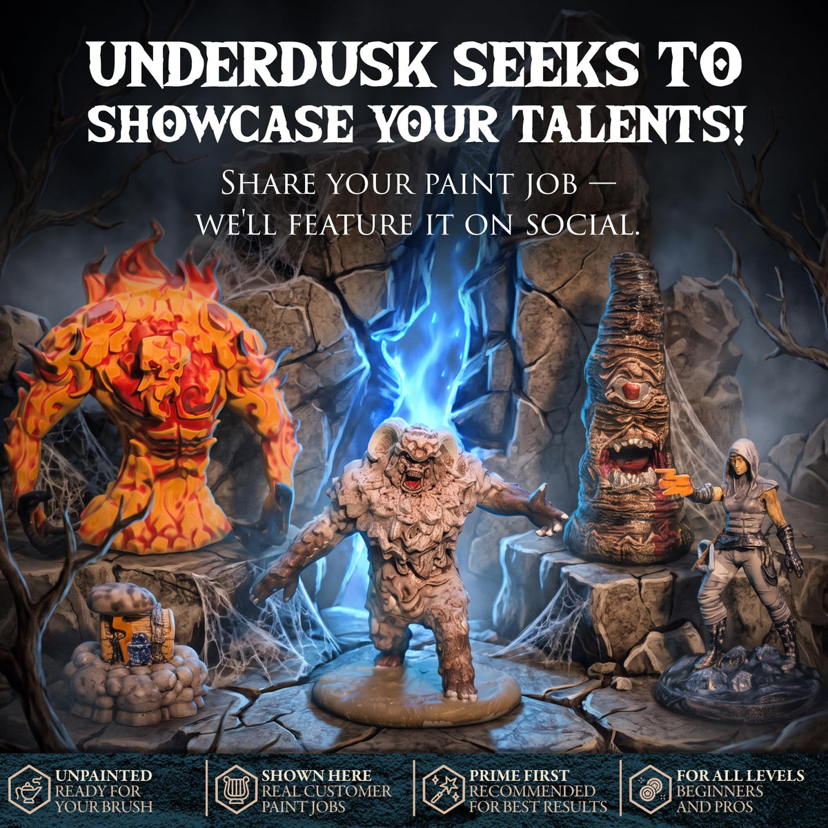 D&D Miniatures Elemental Set, 35 Unpainted 28mm Figures & Treasure Chests