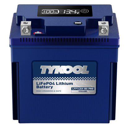 TYKOOL LFP14AH-BS-PRO Lithium Battery, Replaces YTX14AH YTX14AH-BS, 480CCA 8Ah Fits for ATV UTV Motorcycle, Compatible with Polaris Sportsman 570 Ranger 500 Kawasaki Mule SX, Digital Readout [+ -]