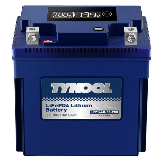 TYKOOL LFP14AH-BS-PRO Lithium Battery, Replaces YTX14AH YTX14AH-BS, 480CCA 8Ah Fits for ATV UTV Motorcycle, Compatible with Polaris Sportsman 570 Ranger 500 Kawasaki Mule SX, Digital Readout [+ -]