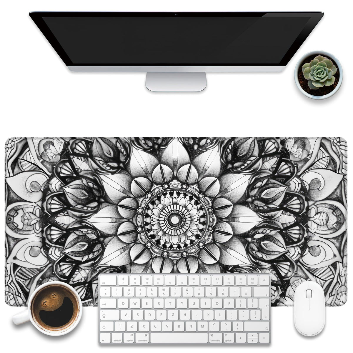 KOAIWPAE Desk Mat, Watercolor Pink Flowers Desk Pad, Green Leaves Flowers Large Gaming Mouse Pad for Desk, 31.5"x15.7" Extended Big Computer Keyboard Mouse Pad with Non-Slip Base and Stitched Edge