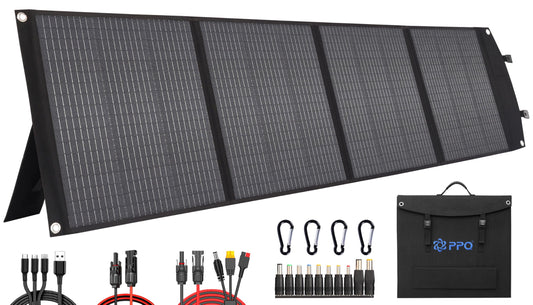 PPQ 200W Portable Solar Panel Kit 18V/12A,14lb Foldable Briefcase Solar Charger w/ 24% Efficiency,4 Cables & 16 Outputs for All Camping Power Station, RV Battery, Phones, IP67 Waterproof