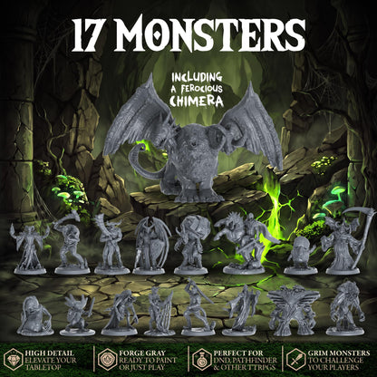 D&D Miniatures with DND Mimic Miniature, Monster Set and Chimera Boss, 28mm
