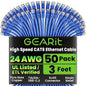 GEARit Cat 6 Ethernet Cable Pack - 50-Pack 3 ft Cat6 Ethernet Patch Cables | RJ45 Network Patch Cable, 10 Gbps Snagless Gold-Plated Connectors - Ethernet Cable Cat 6 for PC, TV, Router - Blue