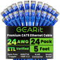 GearIT 24-Pack, Cat5e Ethernet Patch Cable 5 Feet - Snagless RJ45 Computer LAN Network Cord, Blue - Compatible with 24 48 Port Switch POE Rackmount 24port Gigabit