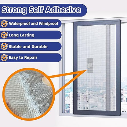 KING MOUNTAIN 20 Sheets Black Window Screen Patches, 44 in Repair Kit for Tears & Holes, Strong Adhesive Mesh Tape, Quick & Waterproof
