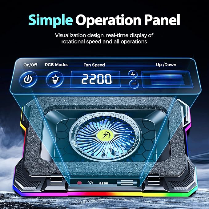 AICHESON Gaming Laptop Cooling Pad with Powerful Cooler Fans, RGB Lighting and Phone Holder for 15-19 inch Laptops and PC Computers