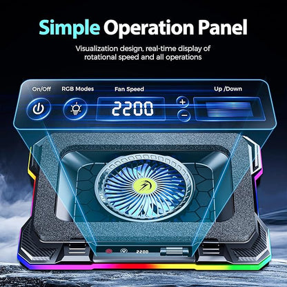 AICHESON Gaming Laptop Cooling Pad with Powerful Cooler Fans, RGB Lighting and Phone Holder for 15-19 inch Laptops and PC Computers