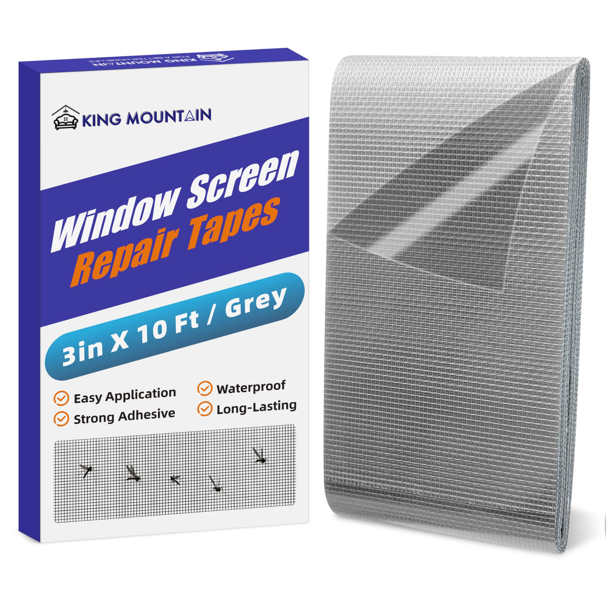 KING MOUNTAIN Black Window Screen Repair Tape,3inX20FT Heavy Duty Screen Repair Kit for Window Screen and Screen Door Tears Holes,Strong Adhesive & Waterproof Window Screen Patch