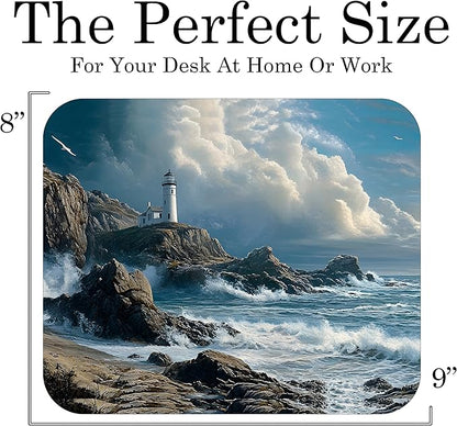 Coastal Shoreline Waves Sandy Beach Theme Mouse Pad Mat Mousepad for Desk Computer Laptop PC Gaming Home or Office Gift (Lighthouse Waves MP34)