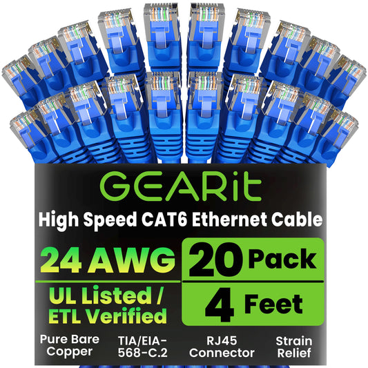 GEARit Cat6 Patch Cables Cat 6 Ethernet Cable 1 ft 20-Pack Purple