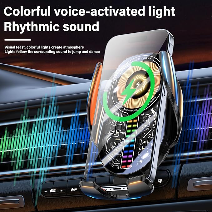 Wireless Car Charger, Cell Phone Car Mount 15W Fast Charging Auto Clamping for Car Vent Phone Holder Charger for iPhone 16 15 14 13 12 11 Pro Max, Glaxy S24 Ultra, LG, Google