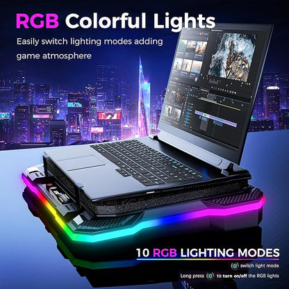 AICHESON Gaming Laptop Cooling Pad with Powerful Cooler Fans, RGB Lighting and Phone Holder for 15-19 inch Laptops and PC Computers