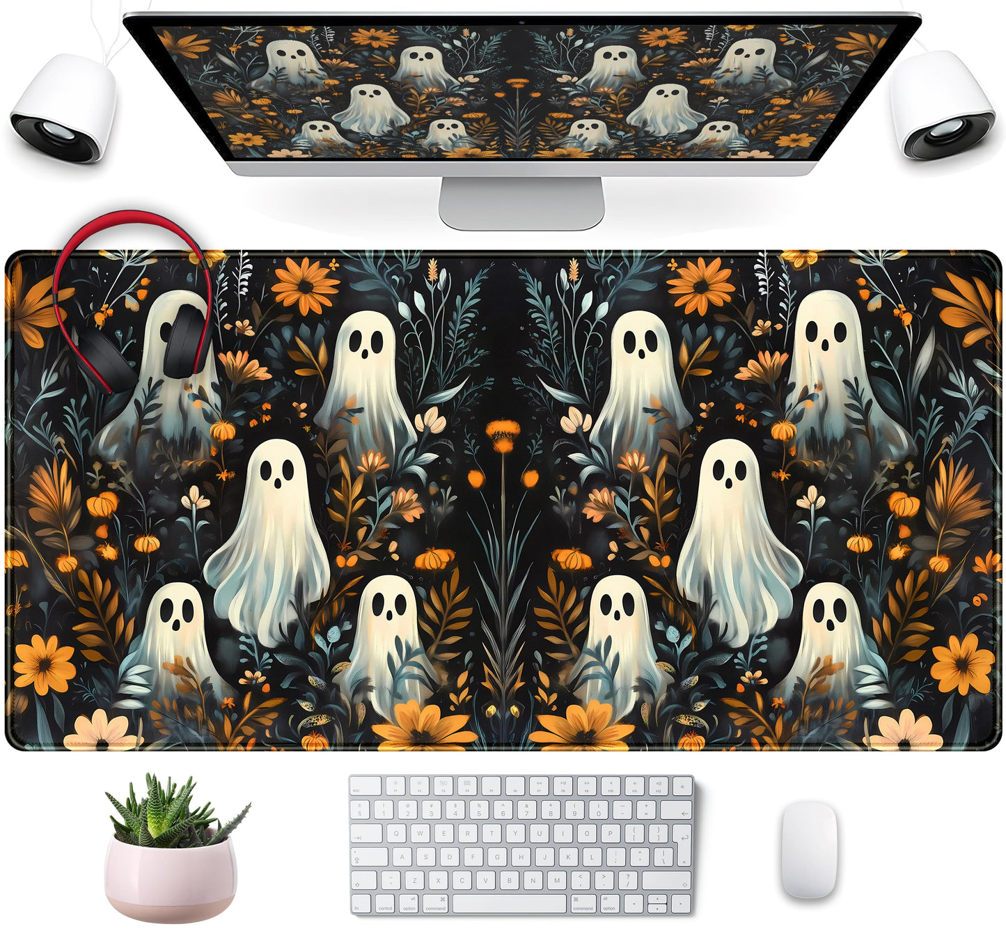 Retro Gothic Kawaii Desk Mat Cute Dark Academia Desk Pad Large Floral Mouse Pad XXL Gaming Mousepad, Laptop Computer Keyboard Mouse Mat, Deskmat Office Decor Accessories for Women, 31.5x15.75 in