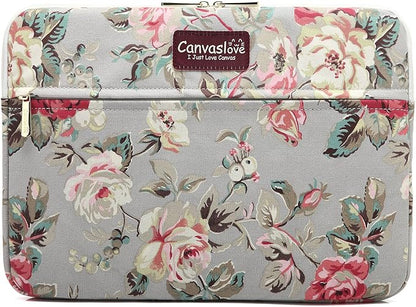 Canvaslove Rose Pattern Canvas Laptop Sleeve Case Bag with Pocket for MacBook Pro 14 inch and 14 inch Laptop