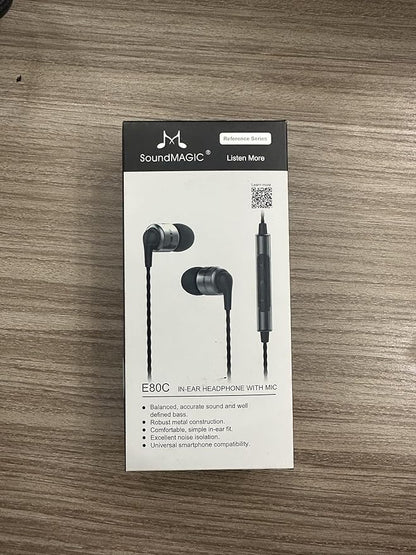 SoundMAGIC E80C Wired Earbuds with Microphone HiFi Stereo Earphones Noise Isolating in Ear Headphones Comfortable Fit Super Bass for Audiophile Gunmetal