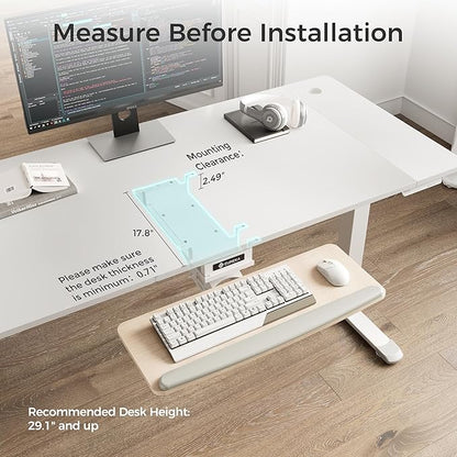 EUREKA ERGONOMIC Keyboard Tray Height Adjustable, Swivel Tilt Computer Keyboard Drawer Under Desk, 25x9.13'' Sliding Keyboard & Mouse Platform with Mouse Pad for Typing, Maple