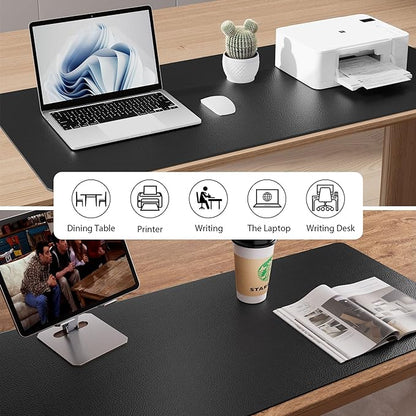 Aothia Leather Office Desk Pad Protector, Non-Slip PU Leather Desk Blotter, Waterproof Laptop Writing Mouse Pad for Office and Home, Black, 31.5" x 15.7"