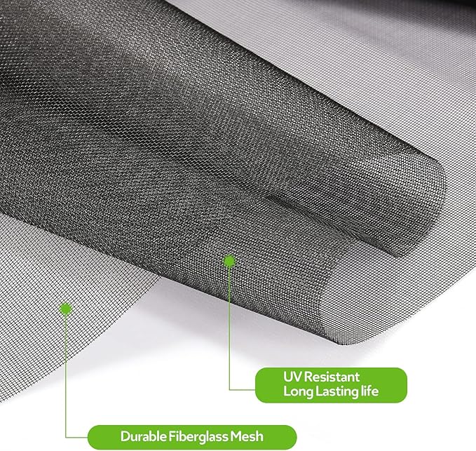 FLYZZZ Windows Screen Door Repair Kit Fiberglass Mesh 48''x197'' Black Window Screen Repair Kit Replacement Mesh Tool for Patio Screen Sliding Door Screen (Black, 48X197'')