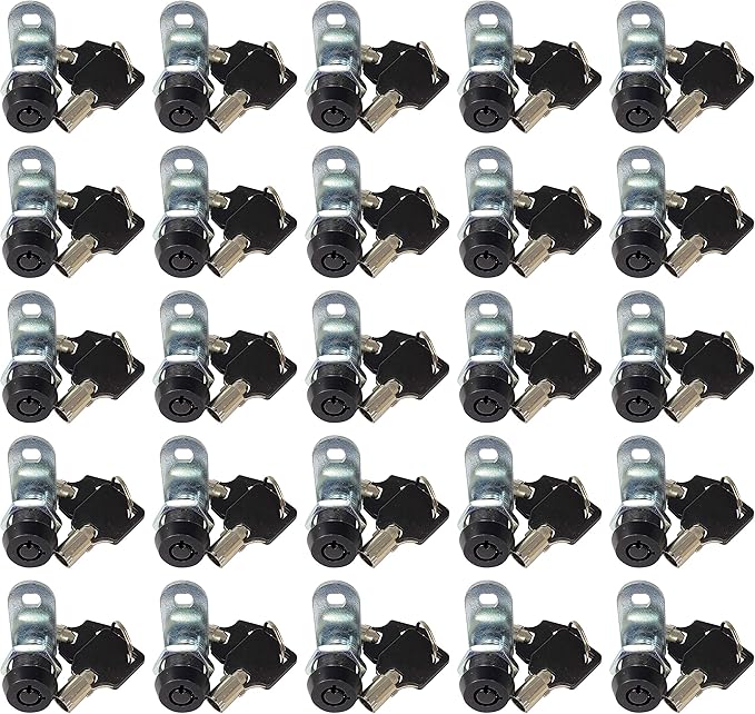 Admiral Locks Tubular Cam Lock, Keyed Alike Removable Key RV Compartment Storage Lock Cabinet Locks (Black Pack of. 25, 5/8" 90°)
