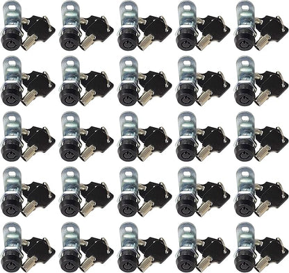 Admiral Locks Tubular Cam Lock, Keyed Alike Removable Key RV Compartment Storage Lock Cabinet Locks (Black Pack of. 25, 5/8" 90°)
