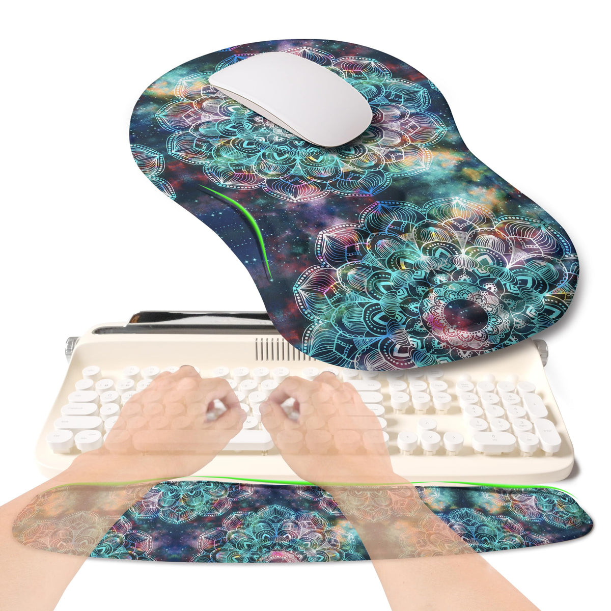 KUOSGM 2-in-1 Ergonomic Set, Wave Rise Keyboard Wrist Rest and Massage Bulge Slope Mouse Pad Wrist Support, Cushion Memory Foam Integrated to Relieve Wrist Pain, Cute Cat Paws