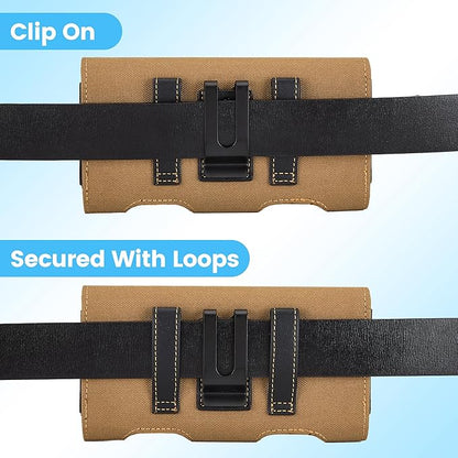 Mopaclle Nylon Horizontal Phone Holster for Men Belt, Magnetic Closure Cell Phone Belt Holder with Metal Clip and Dual Belt Loops for iPhone 13 mini, 12 mini, SE 2022, SE 2020, iPhone 8, 7, 6S, 6