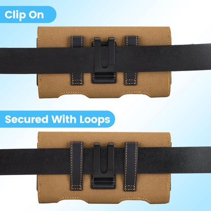 Mopaclle Nylon Phone Holster with Heavy Duty Metal Belt Clip and Card Holder, Compatible with iPhone 13/12 Mini, iPhone SE, iPhone 8/7/6S/6, and Galaxy S7/S6/S5 - Khaki